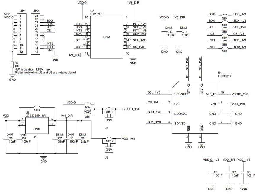 Schematic - STMicroelectronics STEVAL-MKI174V1 LIS2DS12 Adapter Board